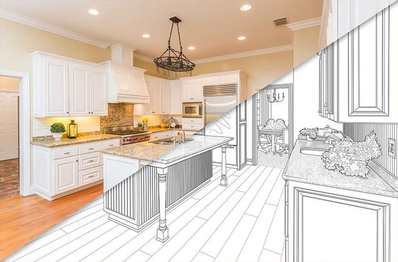 Luxury home kitchen with a sketch