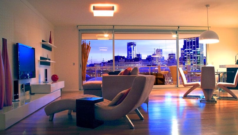 Luxury home penthouse with city skyline view