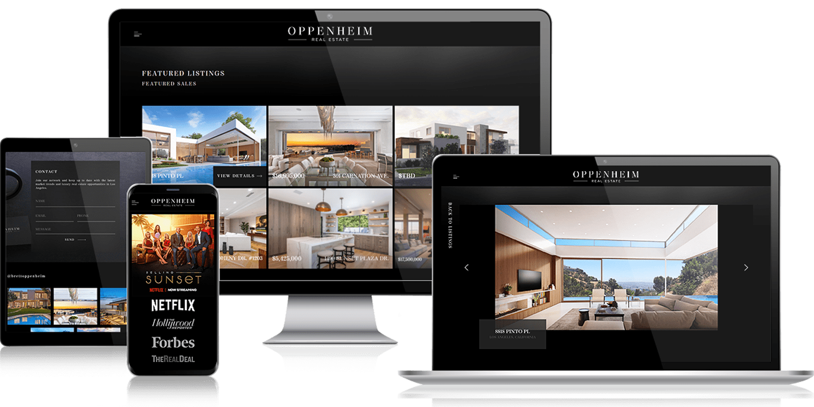 Oppenheim Real Estate website on PC, laptop, tablet, and mobile